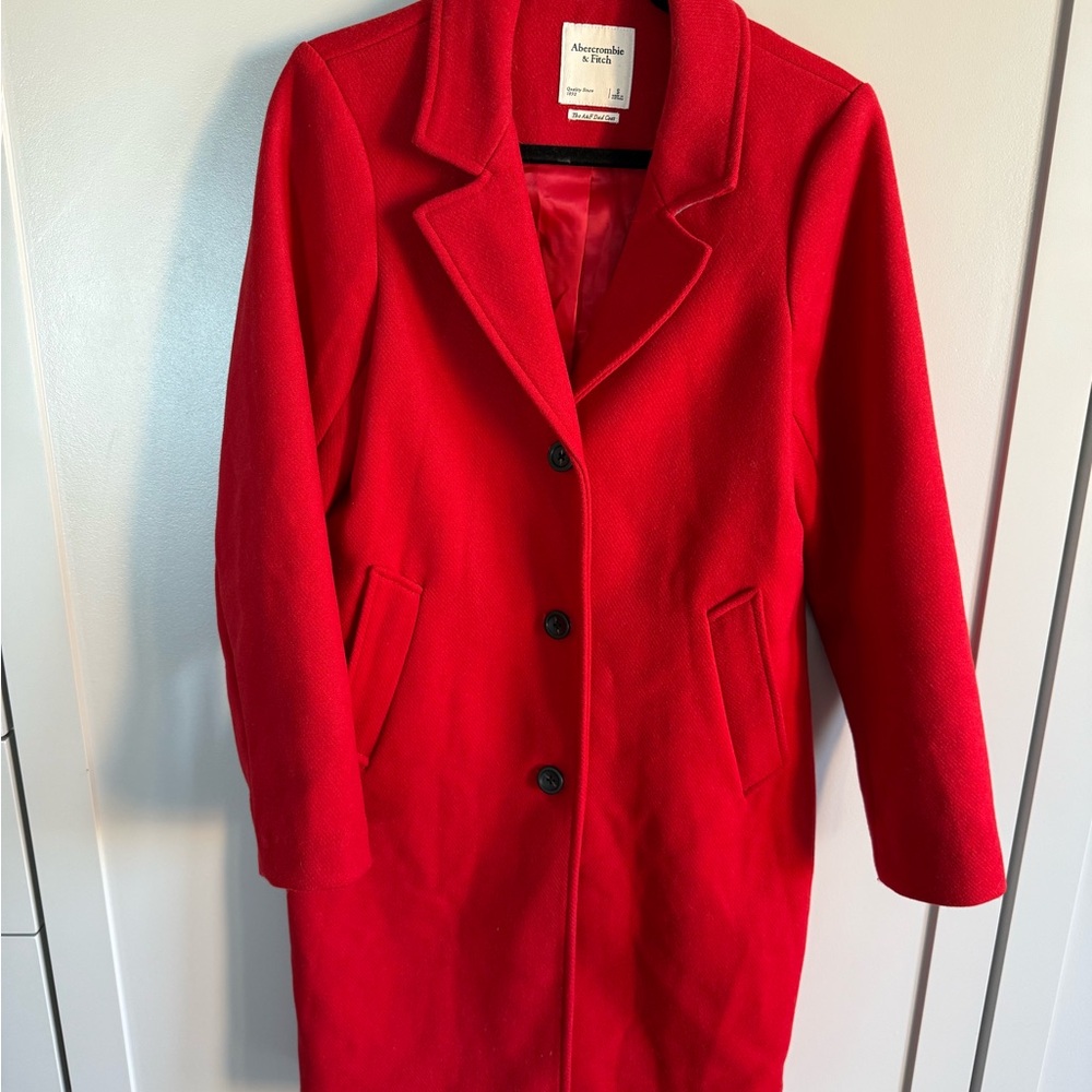Abercrombie & Fitch Red Trench Dad Coat Wool-Blend